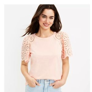 Yellow eyelet flutter sleeve tee, LOFT size large